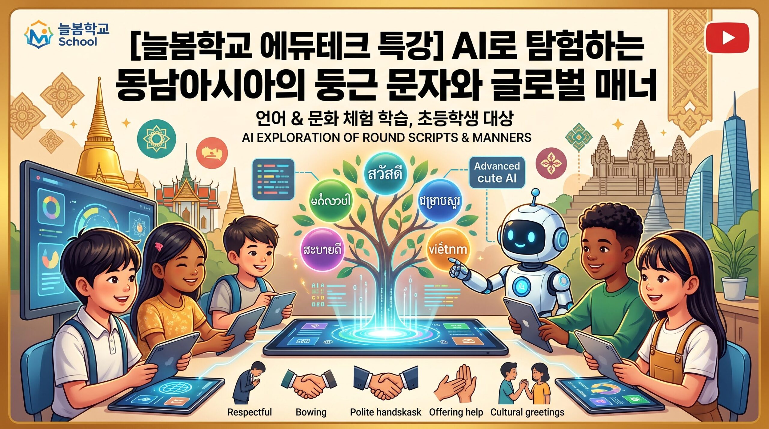 [다문화 교육 전문가 제안] 늘봄학교 에듀테크 언어와 문화: 동남아시아의 둥근 문자 탐험과 글로벌 매너 지도법