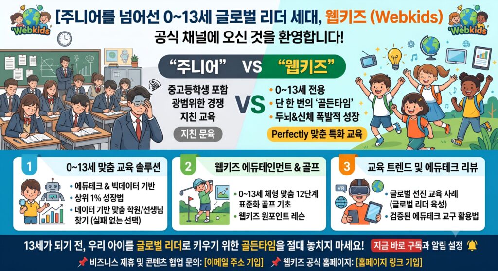 웹키즈(Webkids)는 포괄적인 ‘주니어’와 다릅니다!!  상위 1% 0~13세, 웹키즈들의 성장법과 교육의 비밀