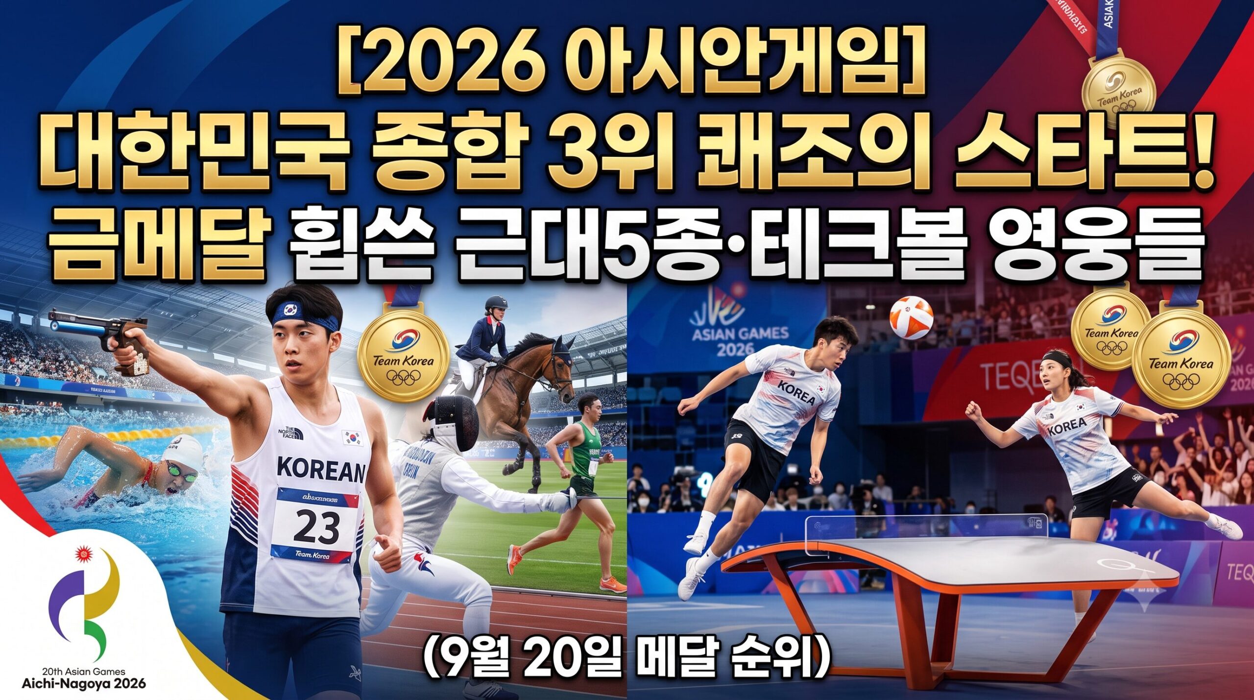 2026 아이치·나고야 아시안게임 대한민국 메달 순위 및 경기 일정 총정리 (9월 20일 현재)